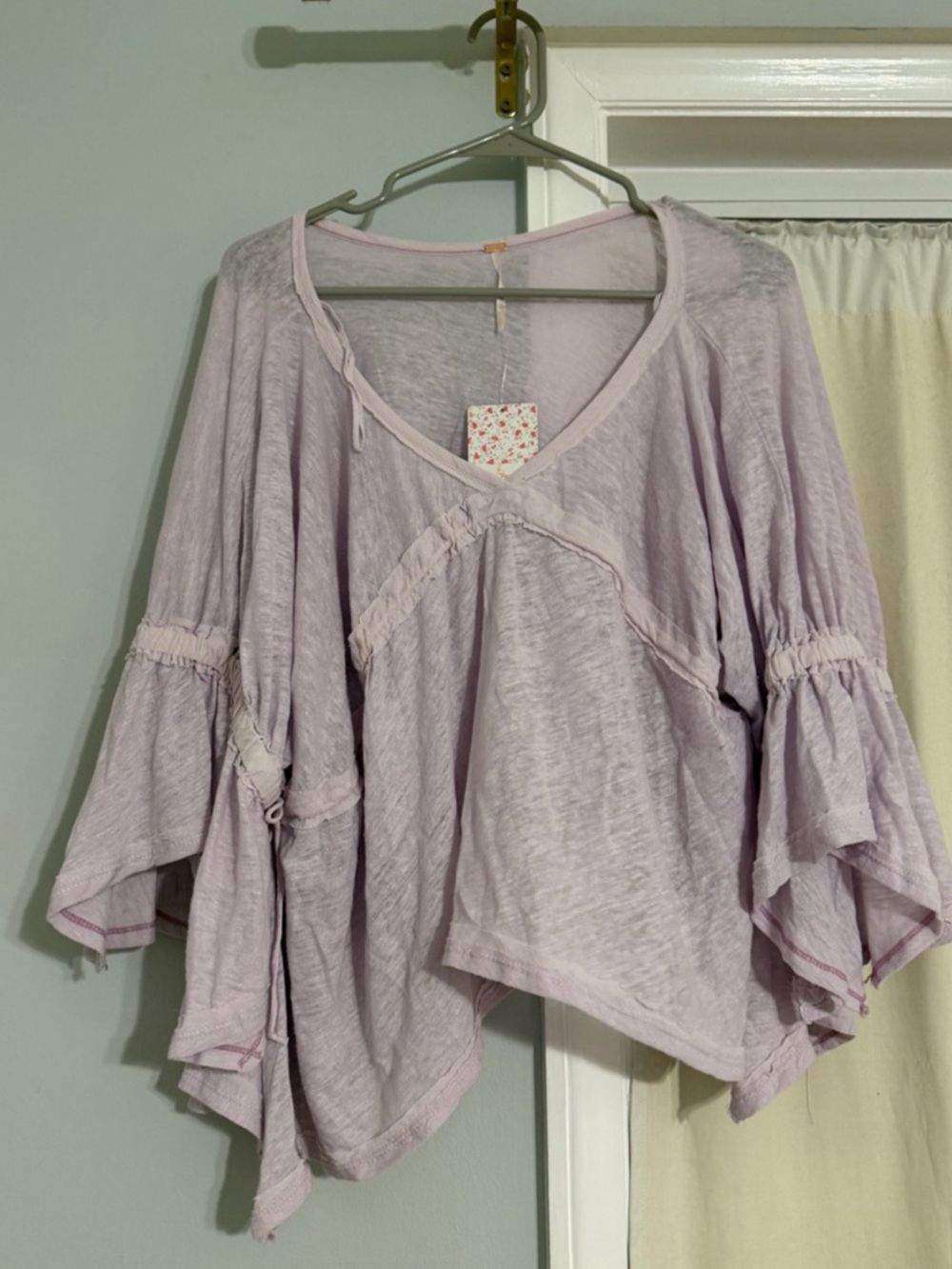 Free People Ethereal Top Ruffle Sleeve Blouse Purple Small